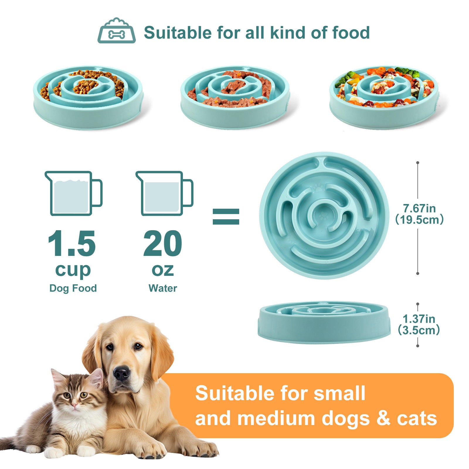 Slow Feeder Bowl for Dogs & Cats | Spiral Maze Anti-Bloat Bowl | Small & Medium Pets