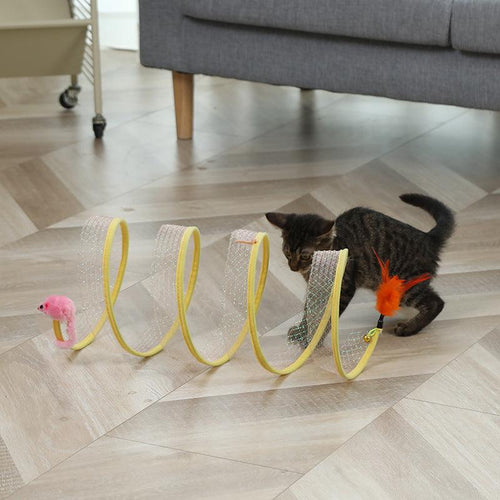 Cat Tunnel Toy | Collapsible Indoor Play Tunnel with Dangling Toys for Cats