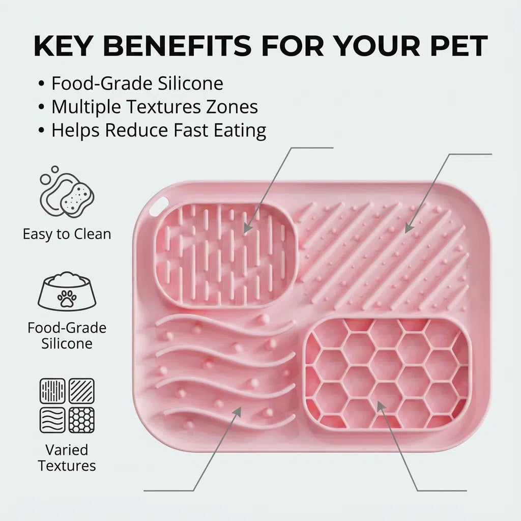 Slow Feeder Lick Mat for Dogs | Multi-Texture Enrichment Feeding Tray with Suction Cup | 4 Colours