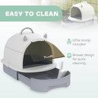 Enclosed Cat Litter Box with Drawer | Hooded Cottage Design | Odor Control & Easy Clean