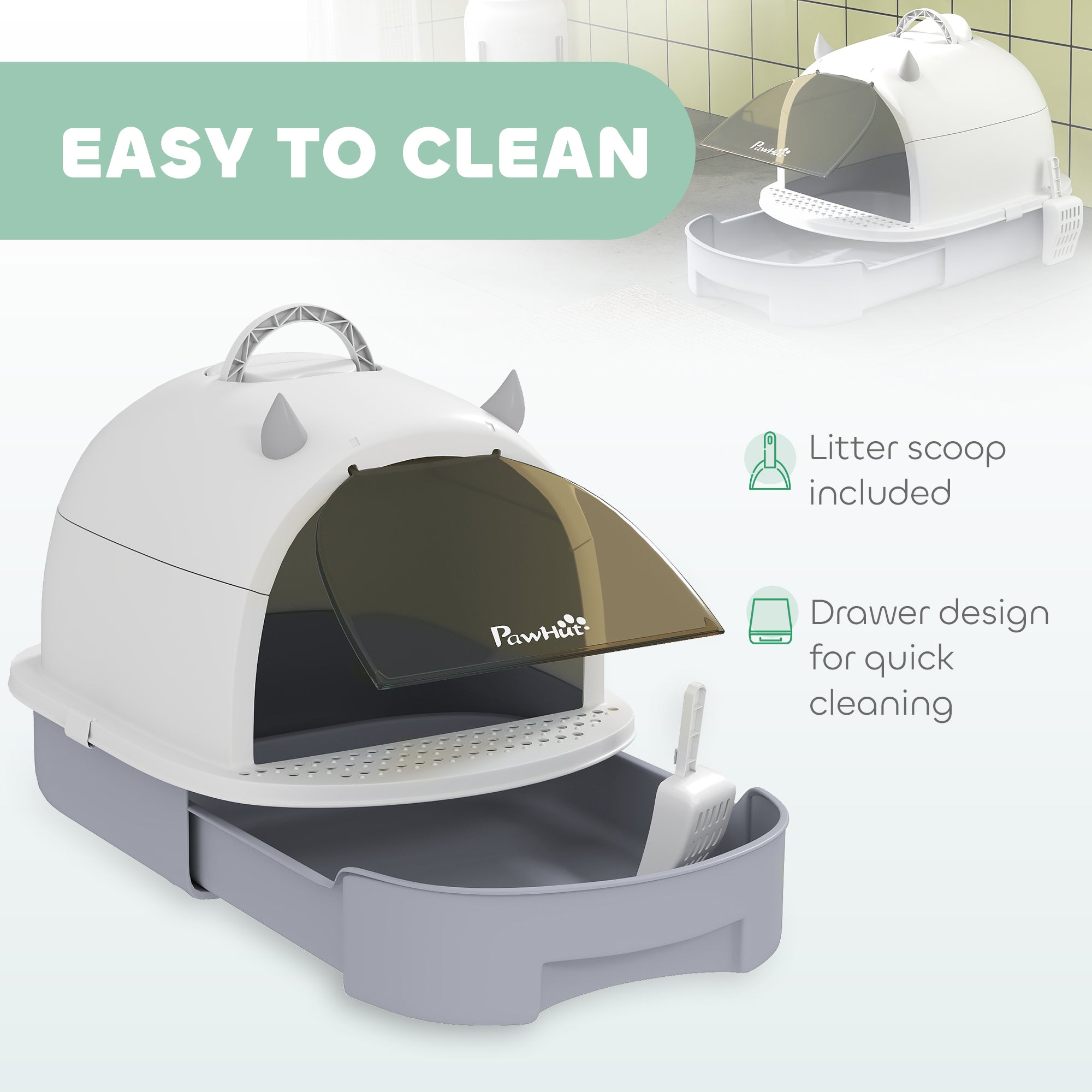 Enclosed Cat Litter Box with Drawer | Hooded Cottage Design | Odor Control & Easy Clean