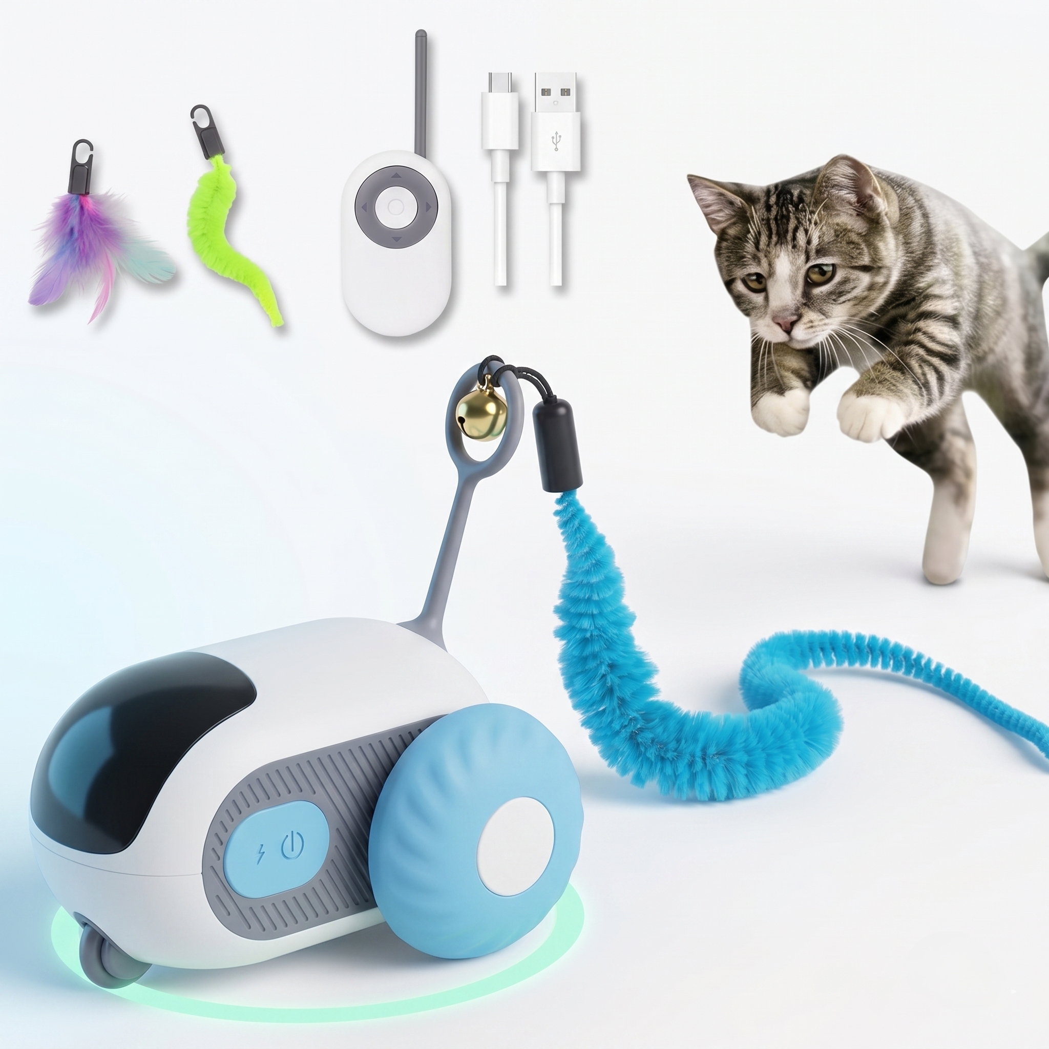 Interactive RC Cat Toy Car — Feather Tail, Smart Auto Mode & Obstacle Avoidance