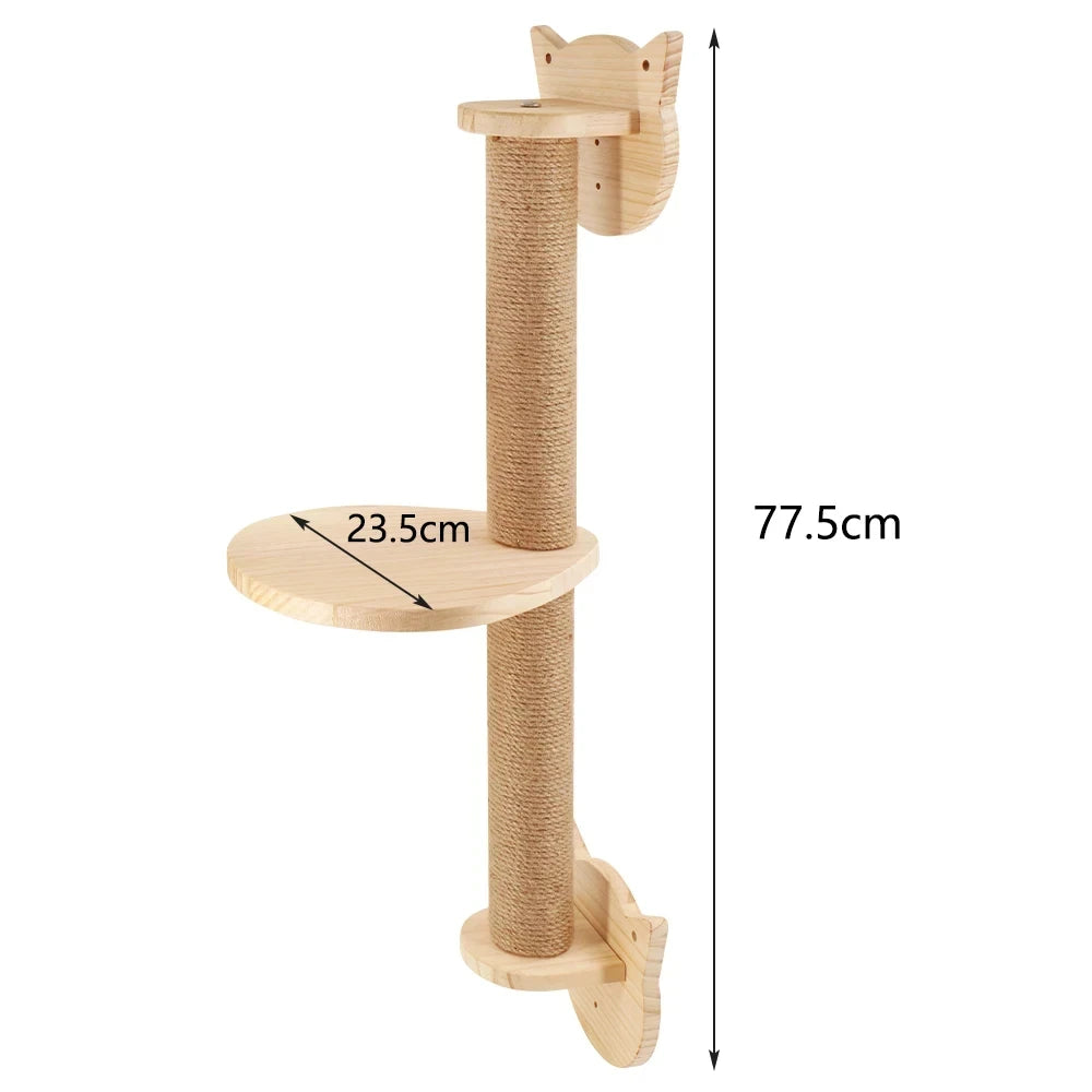 Wall Mounted Cat Climbing Shelves – Solid Wood Cat Wall Perch System with Steps, Hammock Bed & Sisal Scratch Areas
