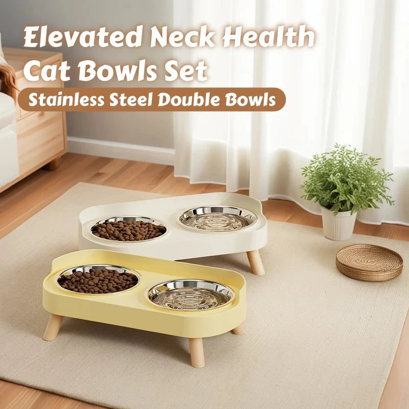 Elevated Double Bowl Pet Feeder – Stainless Steel Food & Water Station for Cats & Dogs