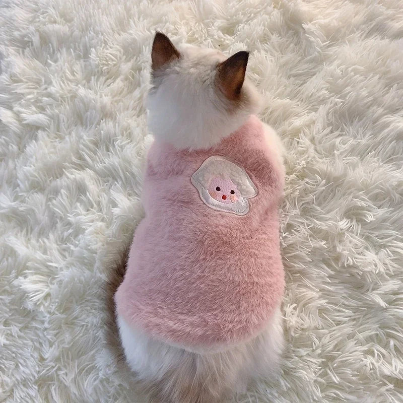 Fluffy Plush Cat Vest – Cute Embroidered Kitten Sweater for Fall & Winter | Cats & Small Dogs
