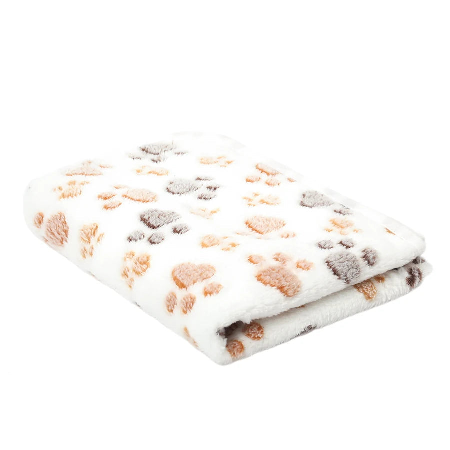 Soft Coral Fleece Pet Blanket with Paw Print Design