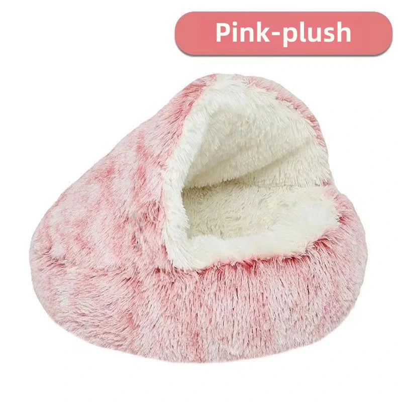 Cozy Cloud Plush Cat Cave Bed – Self-Warming Semi-Enclosed Nest for Anxiety Relief & Deep Sleep