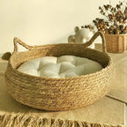 Handwoven Rattan Cat Bed Basket with Soft Cushion
