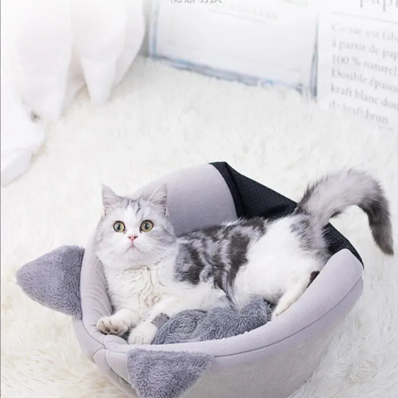 The "Kitty Cave" Cute Cat-Shaped Bed | Warm Plush Igloo with Ears
