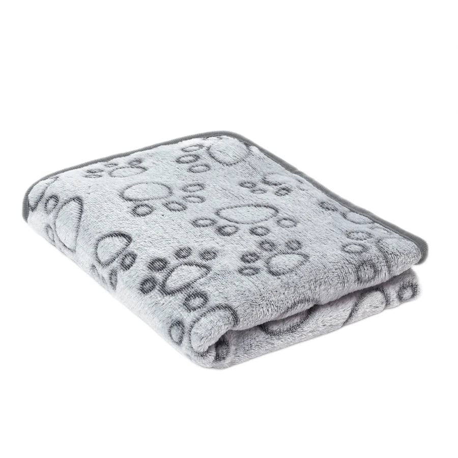 Soft Coral Fleece Pet Blanket with Paw Print Design