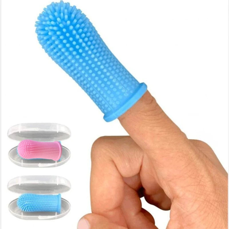 Silicone Finger Toothbrush for Cats & Dogs – Pet Dental Cleaning Brush with Travel Case