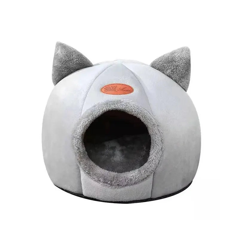 The "Kitty Cave" Cute Cat-Shaped Bed | Warm Plush Igloo with Ears