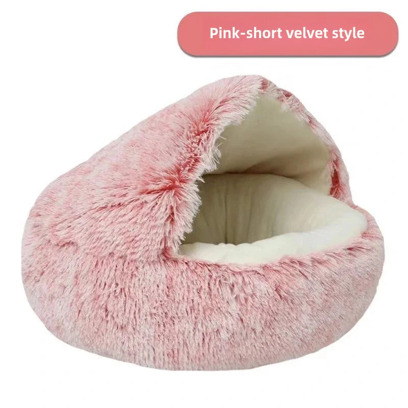 Cozy Cloud Plush Cat Cave Bed – Self-Warming Semi-Enclosed Nest for Anxiety Relief & Deep Sleep