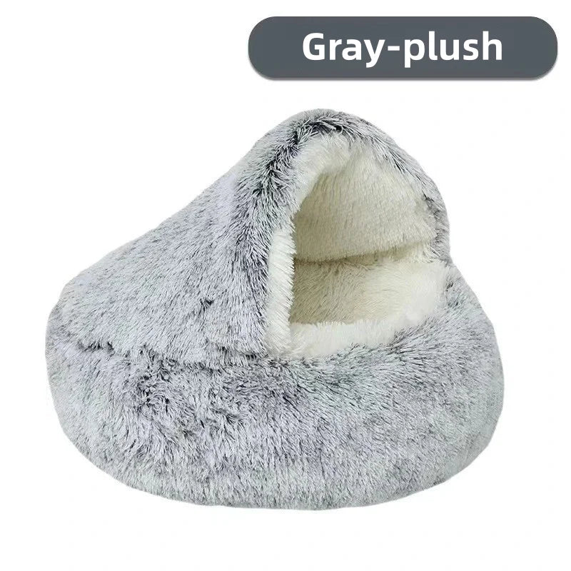 Cozy Cloud Plush Cat Cave Bed – Self-Warming Semi-Enclosed Nest for Anxiety Relief & Deep Sleep