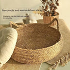 Handwoven Rattan Cat Bed Basket with Soft Cushion