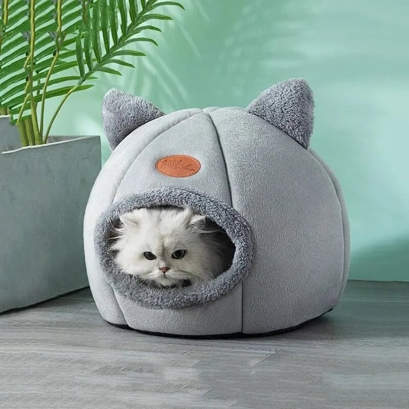 The "Kitty Cave" Cute Cat-Shaped Bed | Warm Plush Igloo with Ears