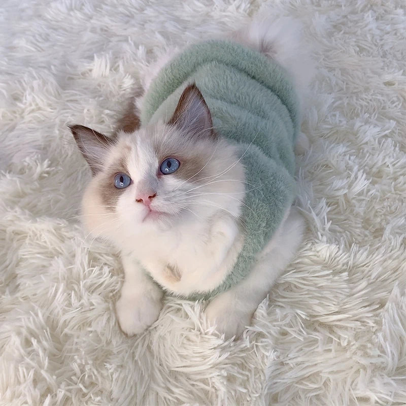Fluffy Plush Cat Vest – Cute Embroidered Kitten Sweater for Fall & Winter | Cats & Small Dogs