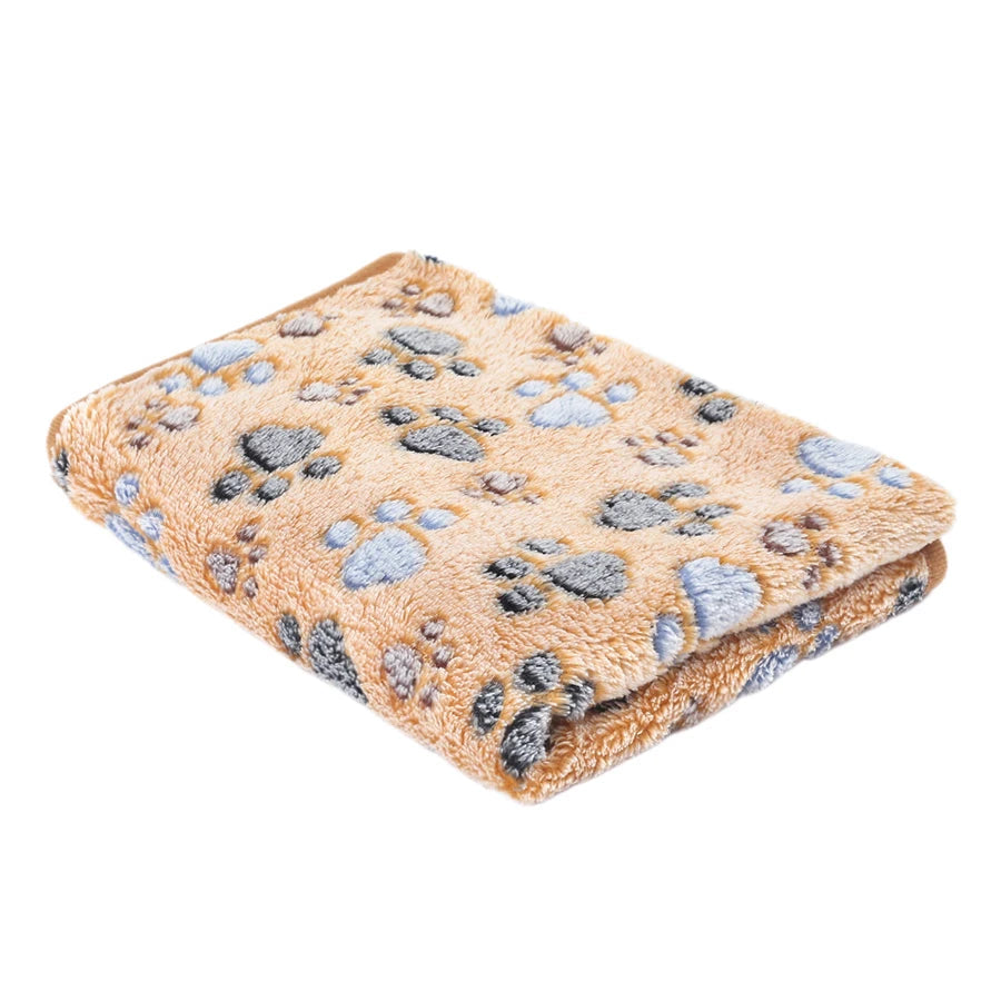 Soft Coral Fleece Pet Blanket with Paw Print Design