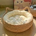 Handwoven Rattan Cat Bed Basket with Soft Cushion