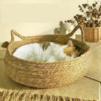 Handwoven Rattan Cat Bed Basket with Soft Cushion
