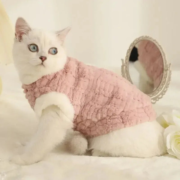 Fluffy Turtleneck Cat Sweater – Warm Plush Vest for Cats & Small Dogs | Fall & Winter