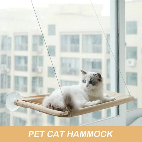 Cat window hammock with suction cups on glass window