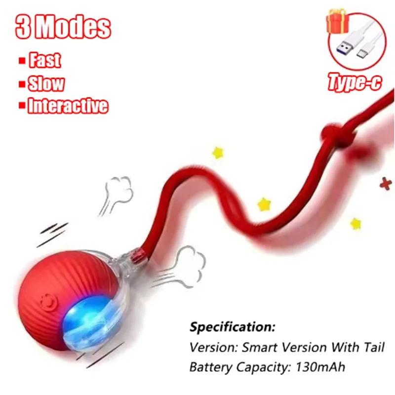 Rechargeable Smart Rolling Cat Ball With Fluffy Tail (Interactive Chase Toy)