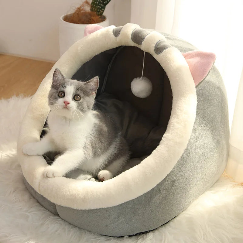 Premium Plush Cat Igloo - Self-Warming Orthopedic Cave Bed for Cats & Small Dogs