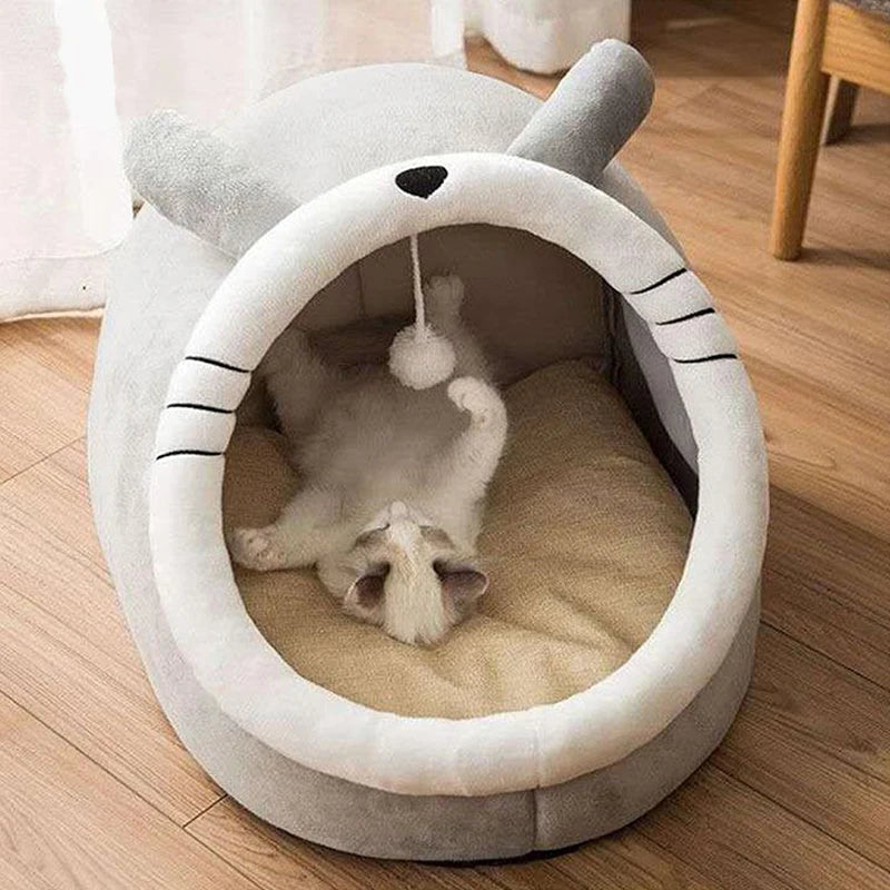 Premium Plush Cat Igloo - Self-Warming Orthopedic Cave Bed for Cats & Small Dogs