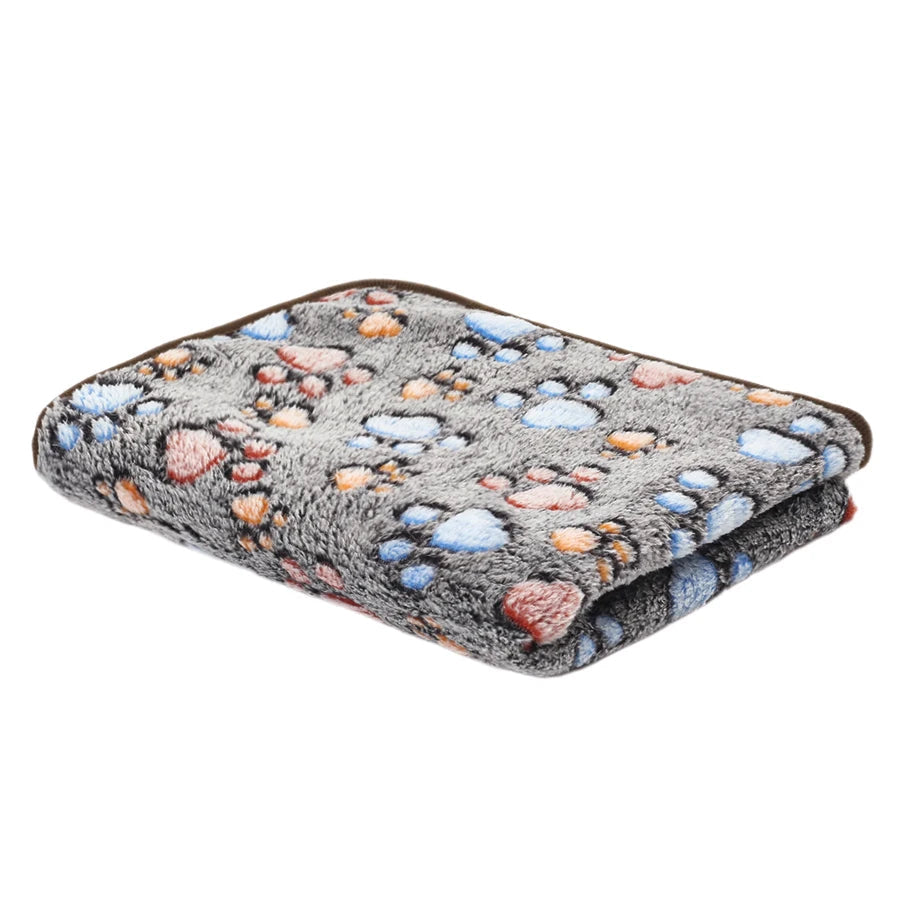 Soft Coral Fleece Pet Blanket with Paw Print Design