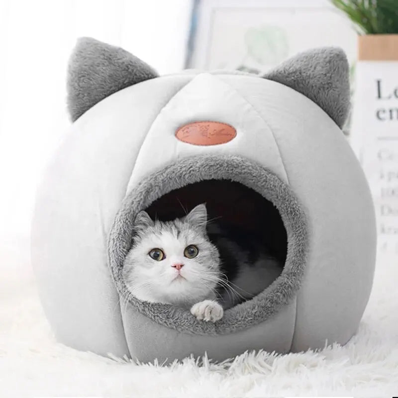 The "Kitty Cave" Cute Cat-Shaped Bed | Warm Plush Igloo with Ears