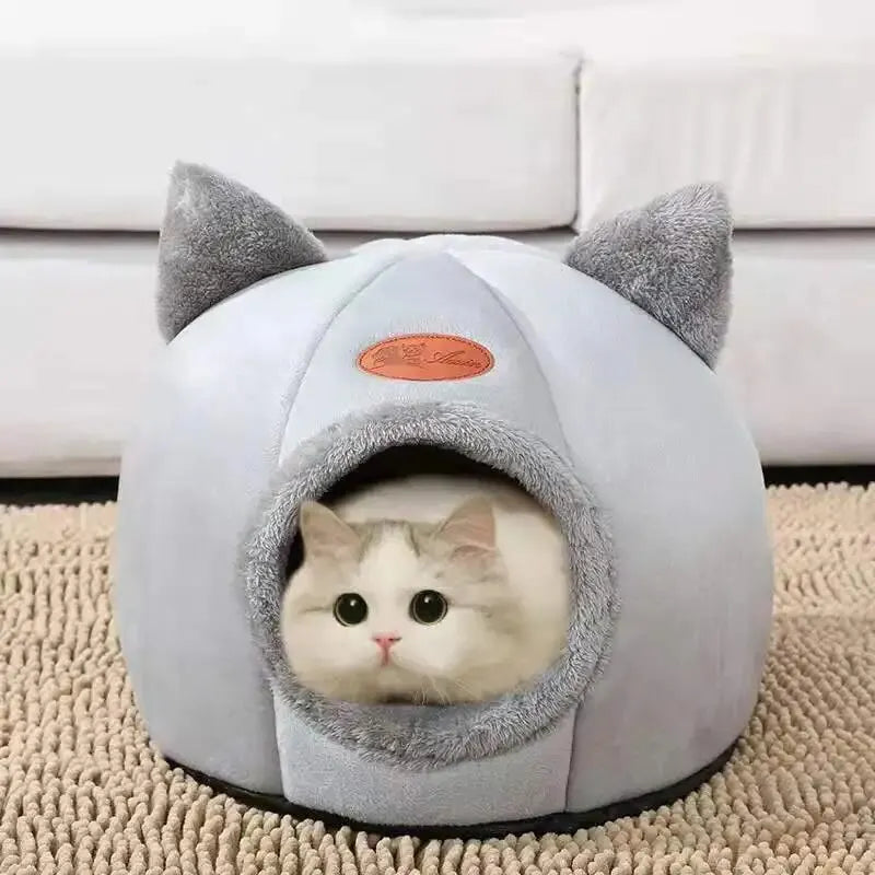 The "Kitty Cave" Cute Cat-Shaped Bed | Warm Plush Igloo with Ears