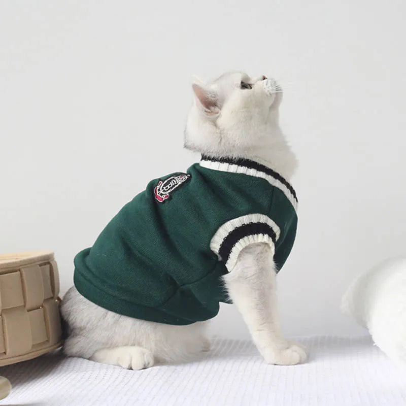 Striped Knit Cat Sweater – Cozy Pullover Vest for Cats & Small Dogs | Fall & Winter