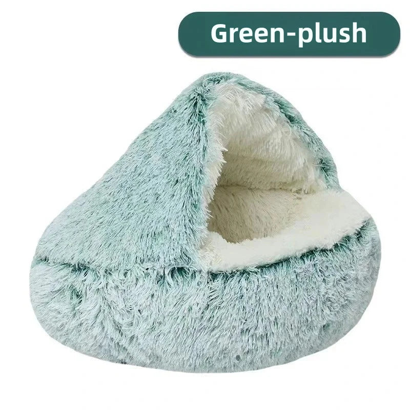 Cozy Cloud Plush Cat Cave Bed – Self-Warming Semi-Enclosed Nest for Anxiety Relief & Deep Sleep