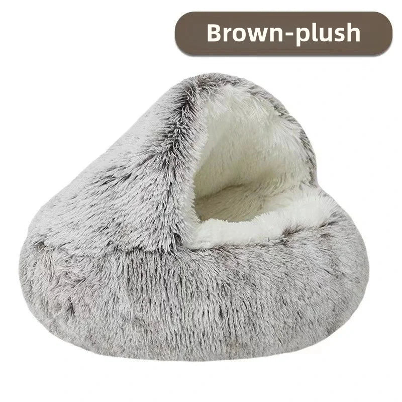 Cozy Cloud Plush Cat Cave Bed – Self-Warming Semi-Enclosed Nest for Anxiety Relief & Deep Sleep