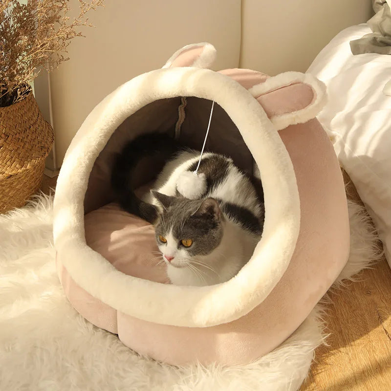 Premium Plush Cat Igloo - Self-Warming Orthopedic Cave Bed for Cats & Small Dogs