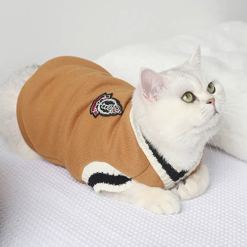 Striped Knit Cat Sweater – Cozy Pullover Vest for Cats & Small Dogs | Fall & Winter