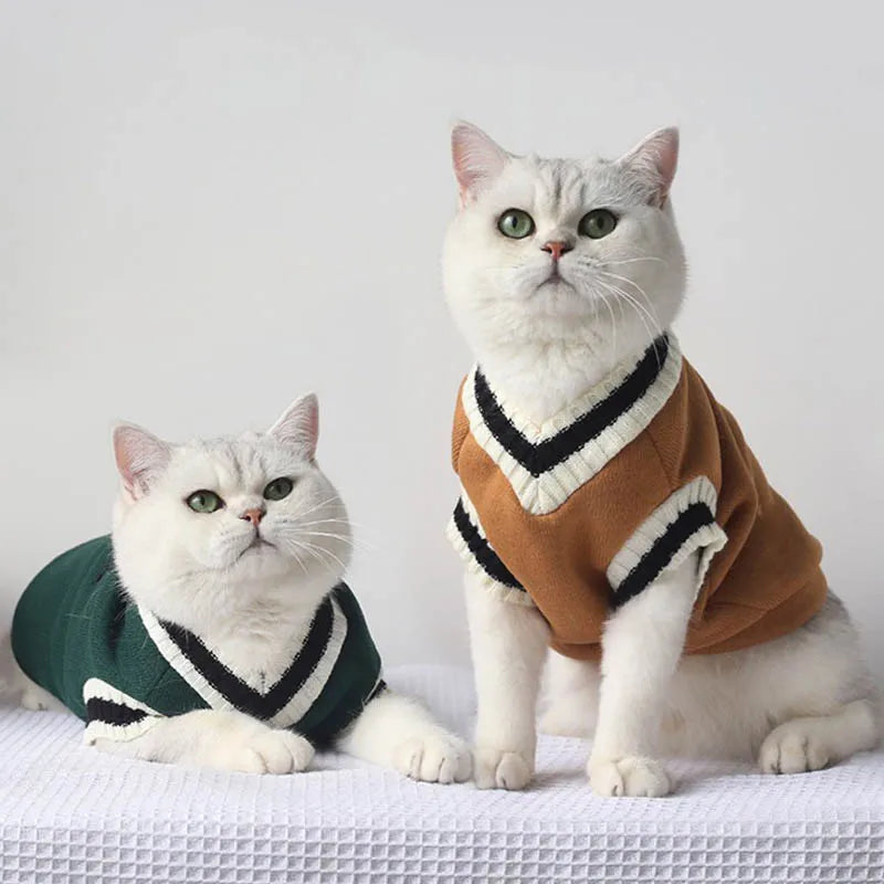 Striped Knit Cat Sweater – Cozy Pullover Vest for Cats & Small Dogs | Fall & Winter