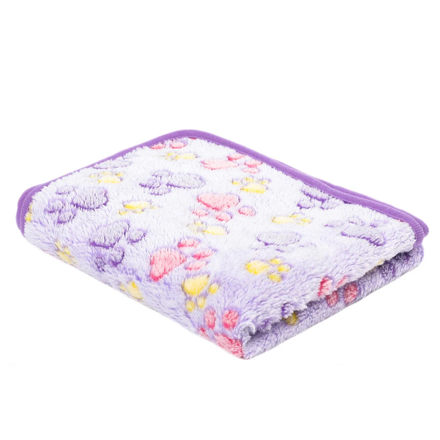 Soft Coral Fleece Pet Blanket with Paw Print Design