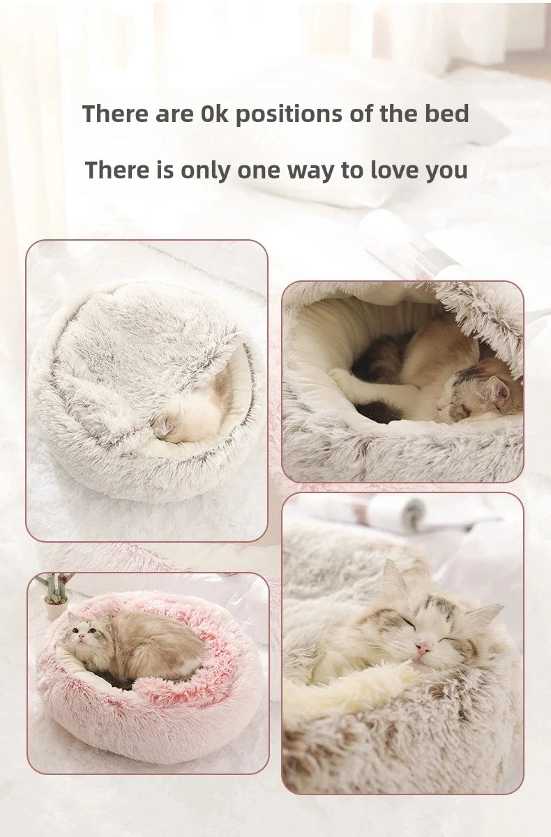 Cozy Cloud Plush Cat Cave Bed – Self-Warming Semi-Enclosed Nest for Anxiety Relief & Deep Sleep